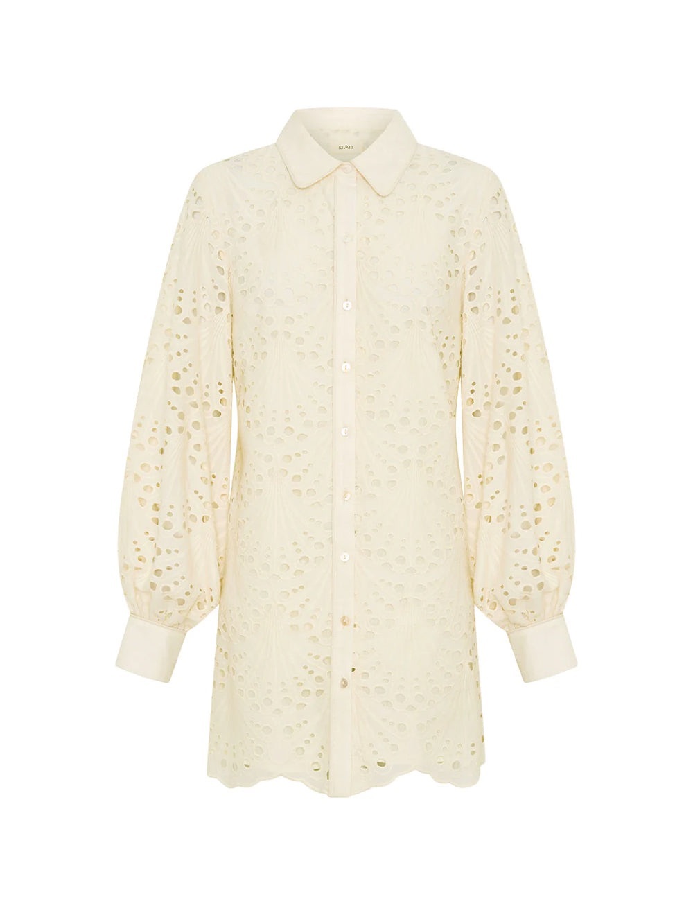 Kivari Cream Broderie Anglaise Button-Front Shirt Dress